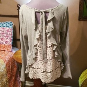 Umgee Lace/Ruffle Back Top L